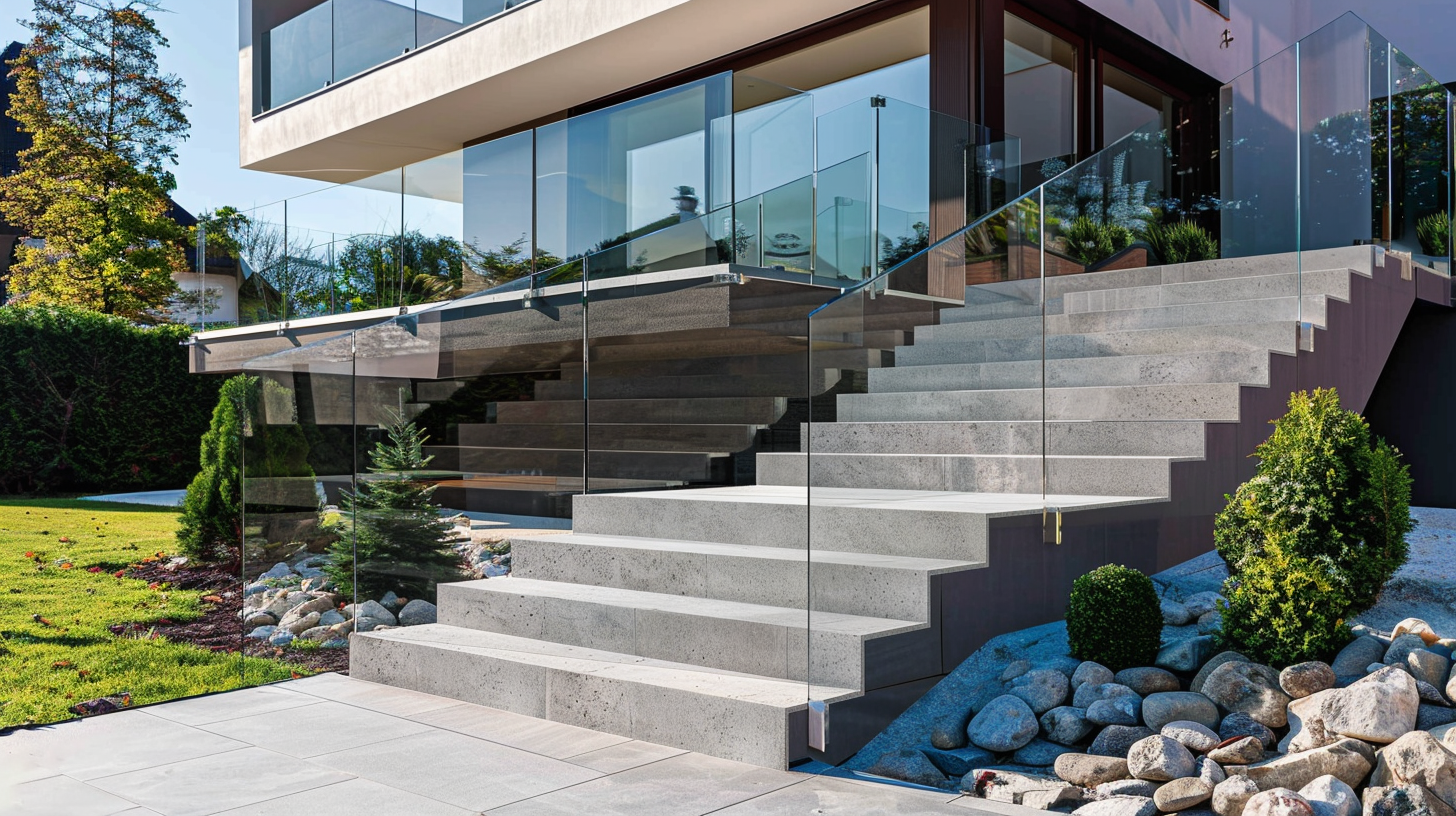 Glass railing overlooking water and trees
